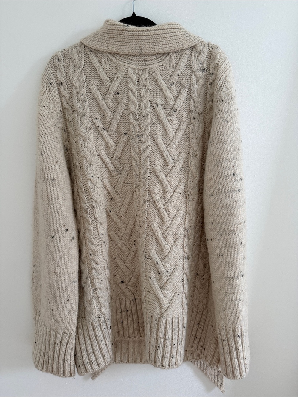 Ganni Speckled Cozy Cable Knit Sweater with Attached Scarf - Cream